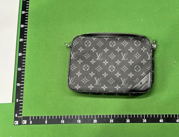 Grey Monogram Crossbody Bag With Pouch — warehouse QC photo 2
