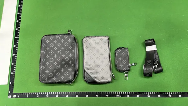 Grey Monogram Crossbody Bag With Pouch — warehouse QC photo 3