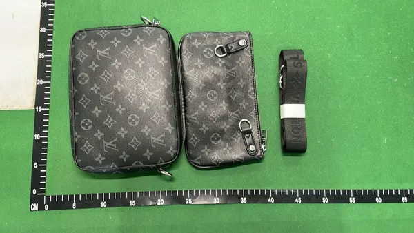Grey Monogram Messenger Bag With Front Pouch — warehouse QC photo 3