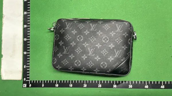 Grey Monogram Messenger Bag With Front Pouch — warehouse QC photo 4