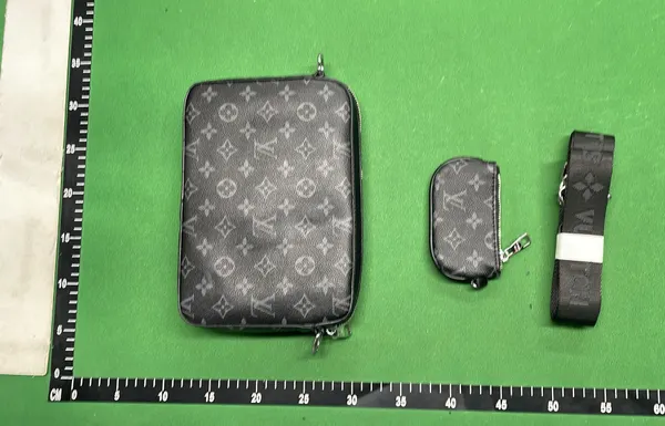 Grey Monogram Messenger Bag With Front Pouch — warehouse QC photo 6