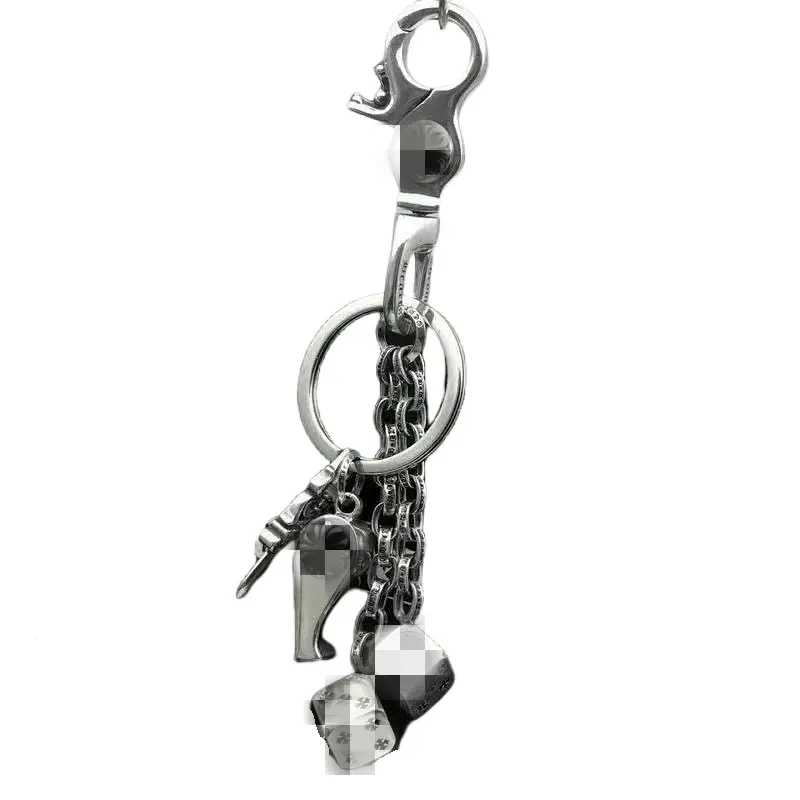 Silver Cross Charm Keychain With Curb Chain — merchant catalogue photo