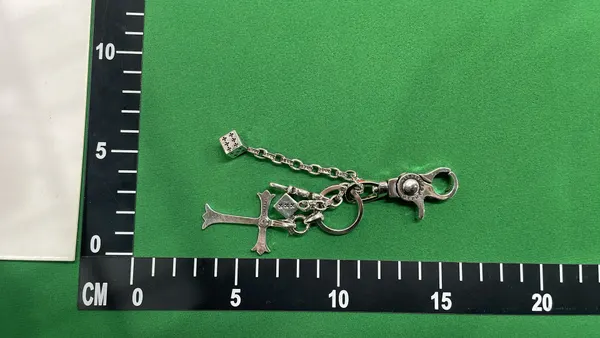 Silver Cross Charm Keychain With Curb Chain — warehouse QC photo 4