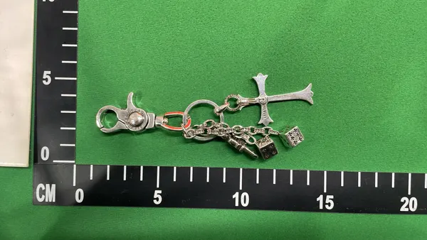 Silver Cross Charm Keychain With Curb Chain — warehouse QC photo 5