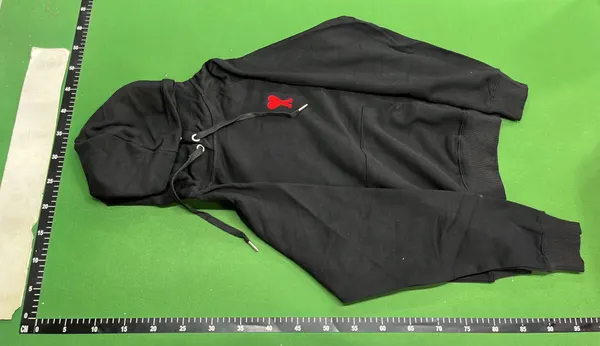 Black Hoodie With Red Embroidered Heart Motif — warehouse QC photo 6