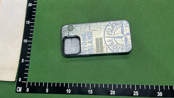 Light Blue Graphic Print Phone Case — warehouse QC photo 6