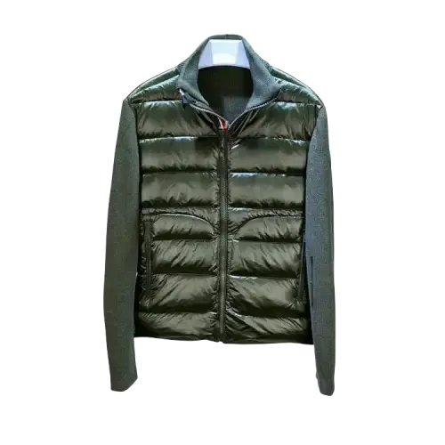 Olive Knit-Sleeve Quilted Hybrid Jacket — merchant catalogue photo