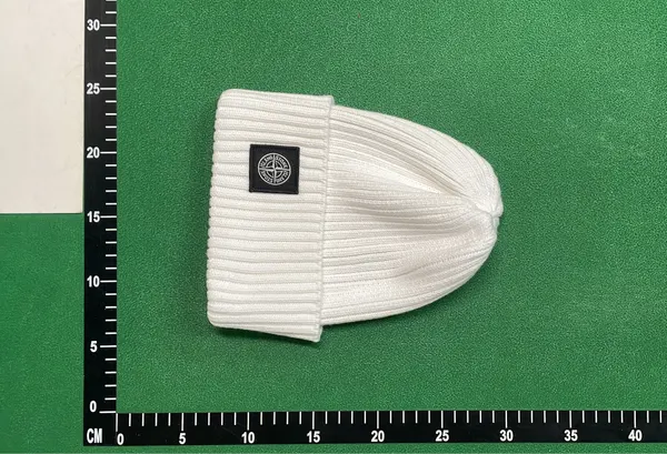 Black Ribbed Beanie With Square Woven Patch (Grey) — warehouse QC photo 3