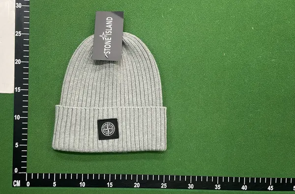 Black Ribbed Beanie With Square Woven Patch (Grey) — warehouse QC photo 4