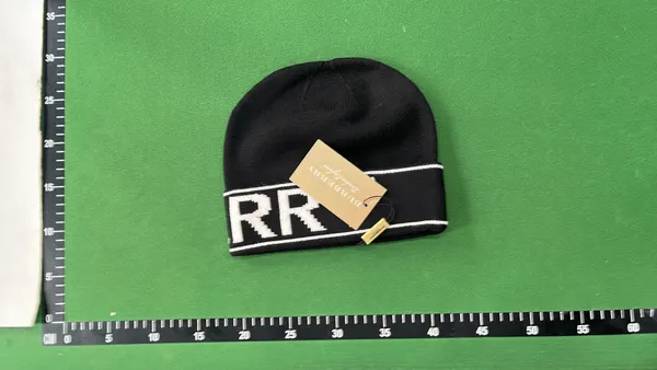 Knit Beanie With Jacquard Monogram Cuff Band (Grey) — warehouse QC photo 1