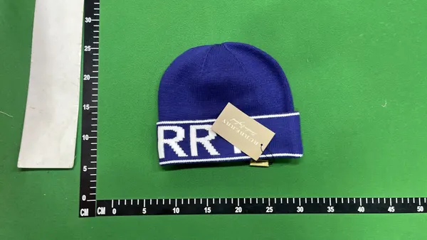 Knit Beanie With Jacquard Monogram Cuff Band (Grey) — warehouse QC photo 5