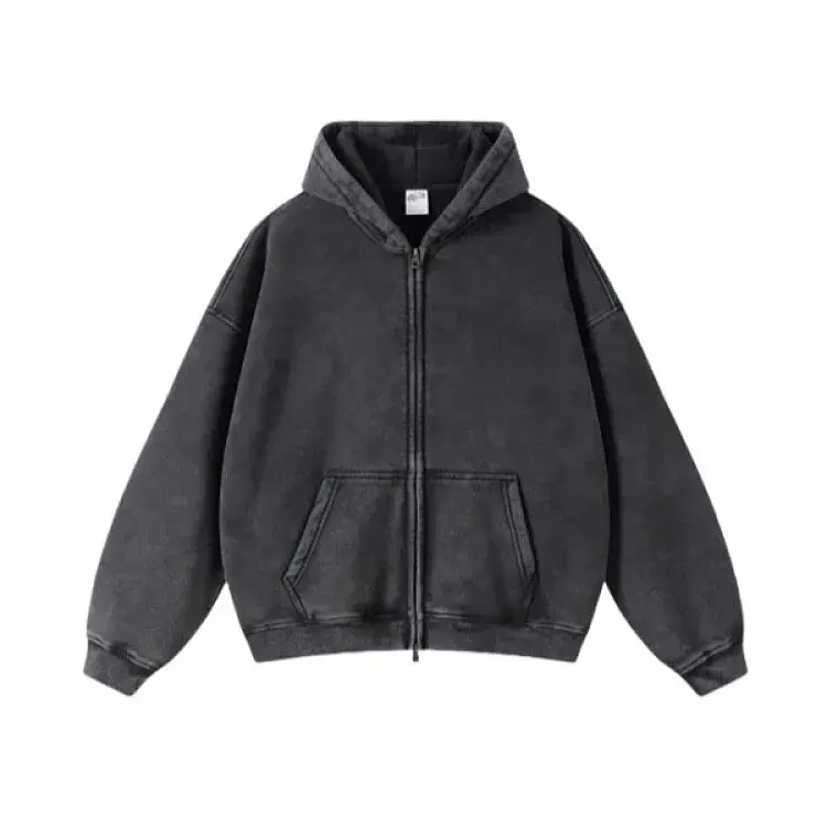 Washed Grey Zip-Up Hooded Jacket — merchant catalogue photo