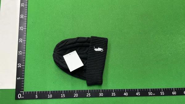 Grey Cable-Knit Cuffed Beanie (White) — warehouse QC photo 6