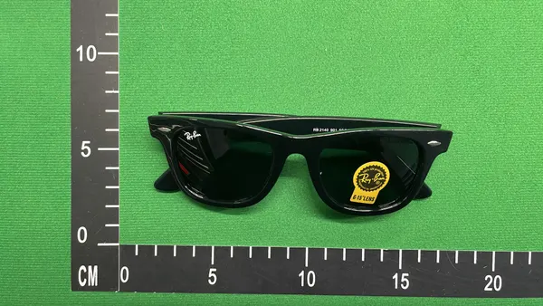 Black Square Sunglasses With Green Tinted Lenses — warehouse QC photo 4