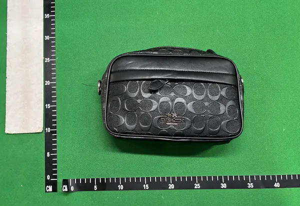 Black Embossed Crossbody Bag With Webbing Strap — warehouse QC photo 1