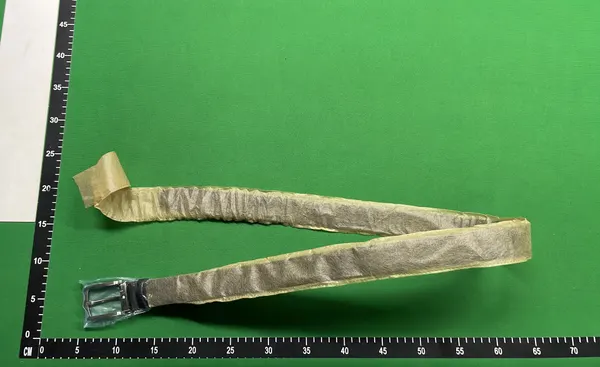 Pin Buckle Leather Belt With Textured Strap — warehouse QC photo 4