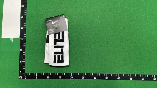 White Ribbed Crew Socks With Logo Band — warehouse QC photo 1