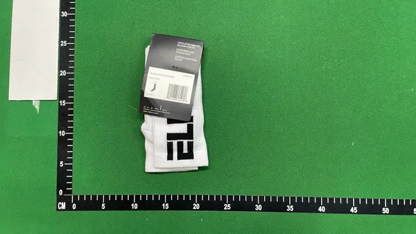 White Ribbed Crew Socks With Logo Band — warehouse QC photo 2