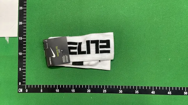 White Ribbed Crew Socks With Logo Band — warehouse QC photo 3
