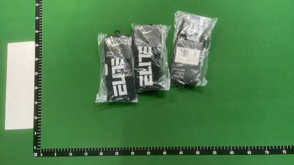White Ribbed Crew Socks With Logo Band — warehouse QC photo 6