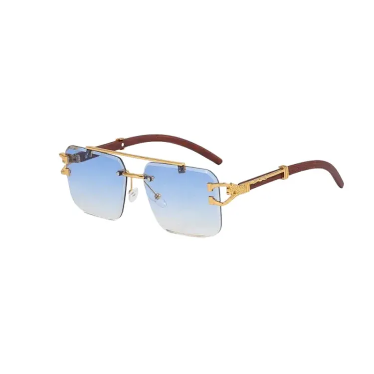 Gold Rimless Square Sunglasses With Wood Arms — merchant catalogue photo