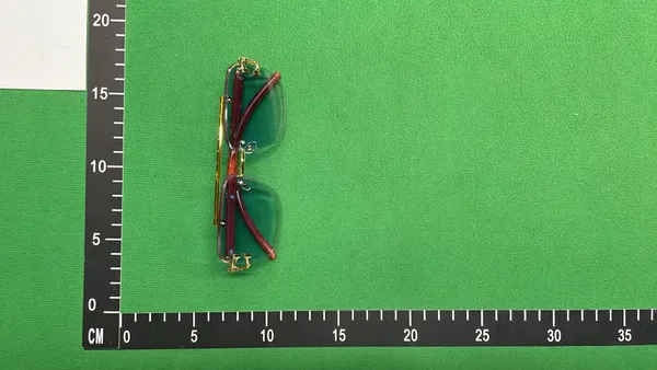 Gold Rimless Square Sunglasses With Wood Arms — warehouse QC photo 4