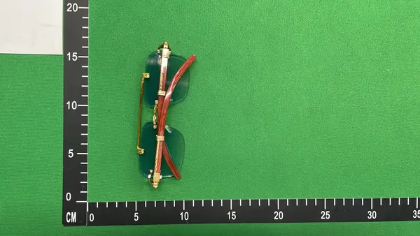 Gold Rimless Square Sunglasses With Wood Arms — warehouse QC photo 5