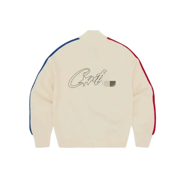Cream Knit Jacket With Contrast Sleeve Stripes — merchant catalogue photo