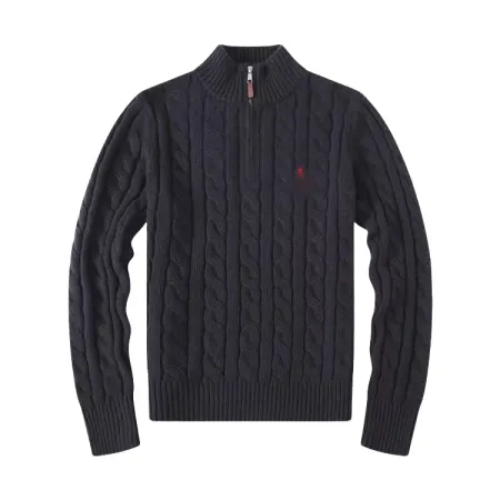 Black Cable Knit Sweater With Ribbed Trim — merchant catalogue photo