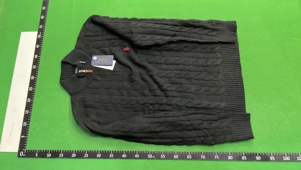Black Cable Knit Sweater With Ribbed Trim — warehouse QC photo 2