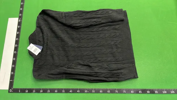 Black Cable Knit Sweater With Ribbed Trim — warehouse QC photo 3