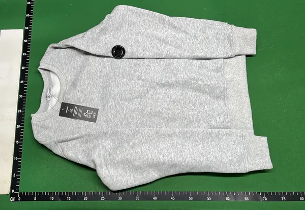 White Crewneck Sweatshirt With Chest Patch — warehouse QC photo 2