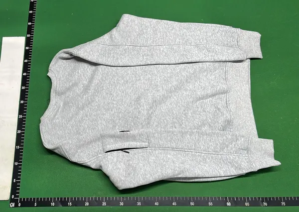 White Crewneck Sweatshirt With Chest Patch — warehouse QC photo 3