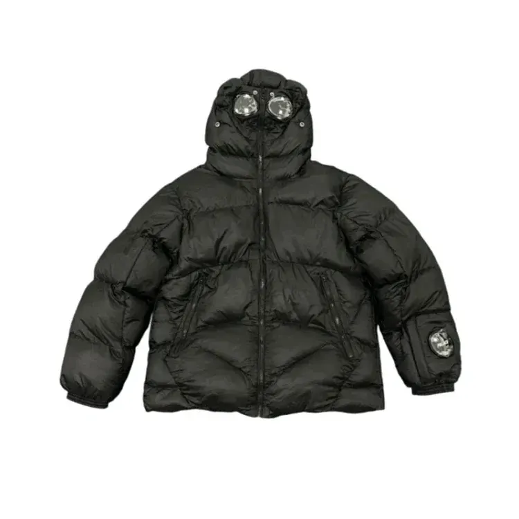 Black Goggle Hood Quilted Puffer Jacket — merchant catalogue photo