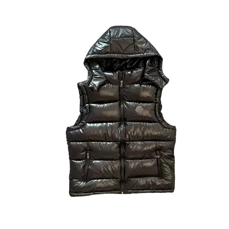 Black Glossy Hooded Puffer Vest — merchant catalogue photo