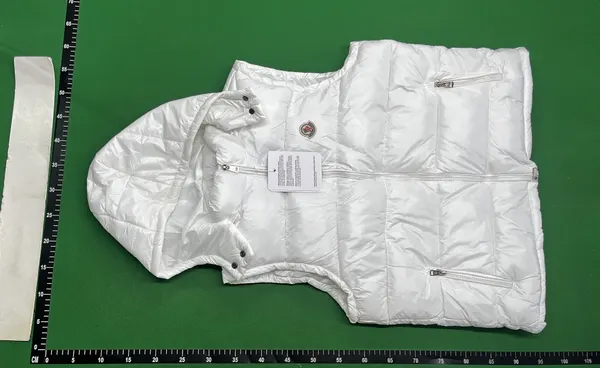 Black Glossy Hooded Puffer Vest — warehouse QC photo 6