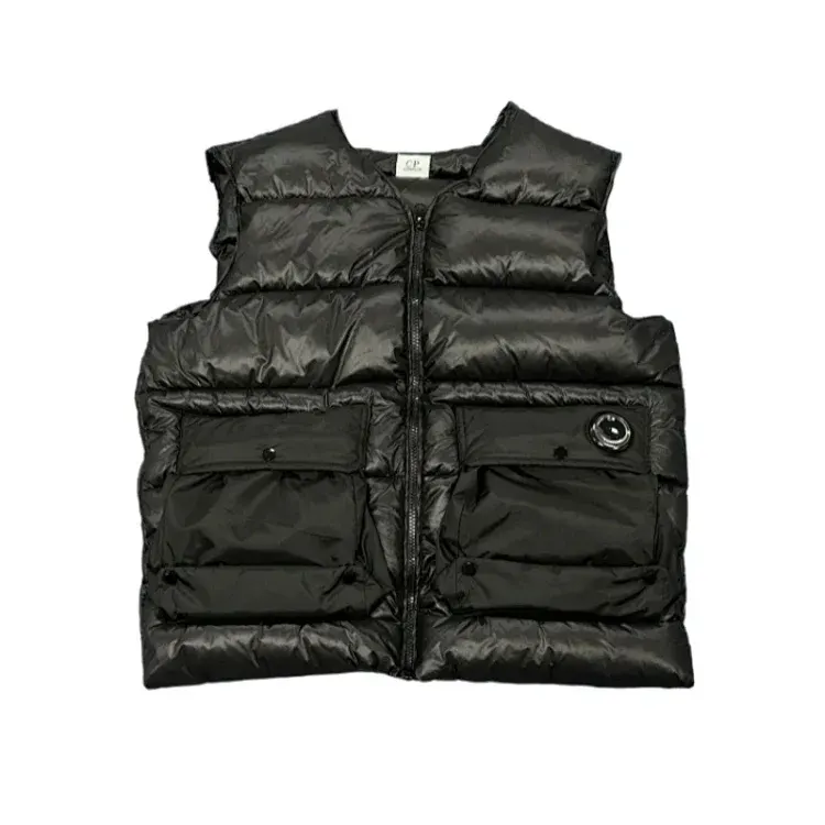 Black Puffer Vest With Flap Cargo Pockets — merchant catalogue photo