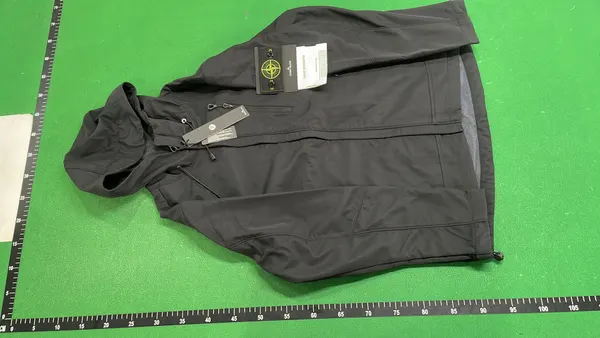 Black Hooded Softshell Zip Jacket — warehouse QC photo 2