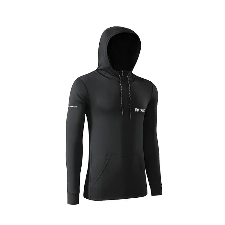 Black Half-Zip Training Hoodie With Kangaroo Pocket — merchant catalogue photo
