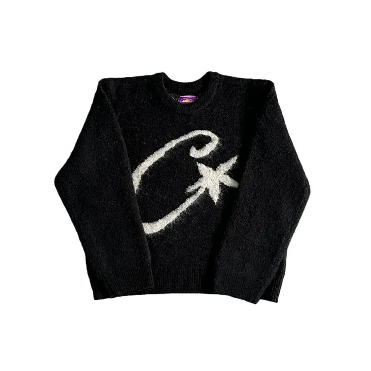 Black Fuzzy Knit Sweater With Star Intarsia — merchant catalogue photo