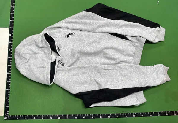 Black Colorblock Pullover Hoodie With Sage Panels — warehouse QC photo 2