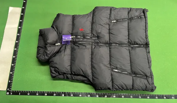 Black Glossy Puffer Vest With Stand Collar — warehouse QC photo 2
