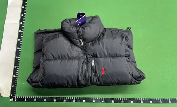Black Glossy Puffer Vest With Stand Collar — warehouse QC photo 4