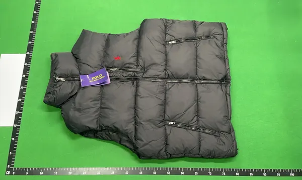 Black Glossy Puffer Vest With Stand Collar — warehouse QC photo 6