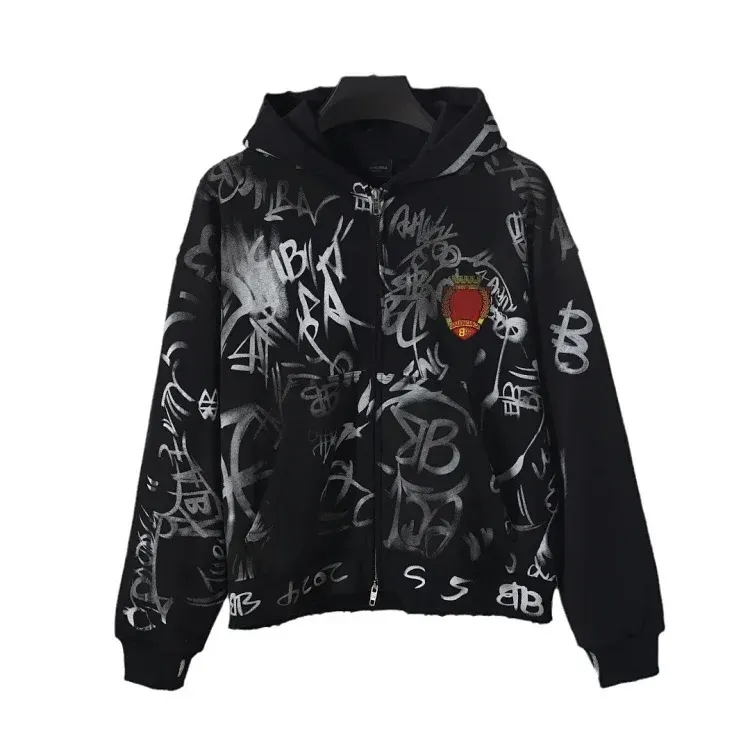 Black Graffiti Print Zip-Up Hoodie — merchant catalogue photo