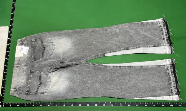 Grey Washed Flare Jeans With Contrast Panels — warehouse QC photo 3