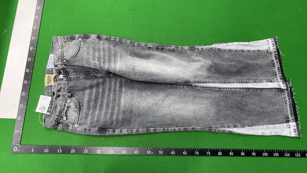 Grey Washed Flare Jeans With Contrast Panels — warehouse QC photo 6
