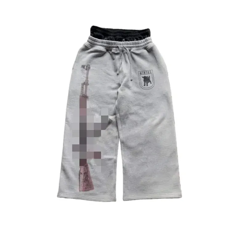 Washed Grey Wide Leg Sweatpants With Leg Print — merchant catalogue photo