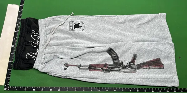Washed Grey Wide Leg Sweatpants With Leg Print — warehouse QC photo 2