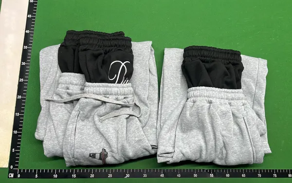 Washed Grey Wide Leg Sweatpants With Leg Print — warehouse QC photo 4